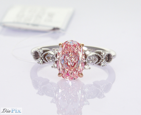 2.2ct IGI認定 実験室 成長した ピンク 円形 合成 ダイヤモンド クラシック スタイル 18 カラット ホワイト ゴールド リング