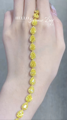ピアスカット イエロー ダイヤモンド テニス ブレスレット VS クリアリティ T13.68ct 18k ホワイトゴールドリング